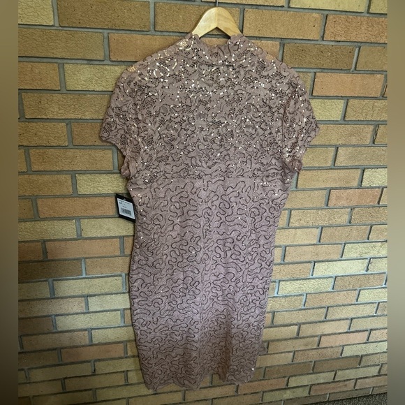 NWT Marina Lace Cap Sleeve Scalloped V-Neck Sheath Dress Blush Pink Size XL - Picture 5 of 7